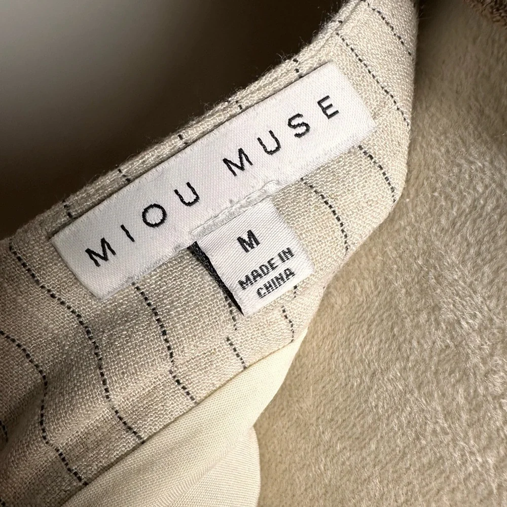 Miou Muse Linen Blend Ruched Midi Skirt M Striped‎ Minimalist Neutral Old Money